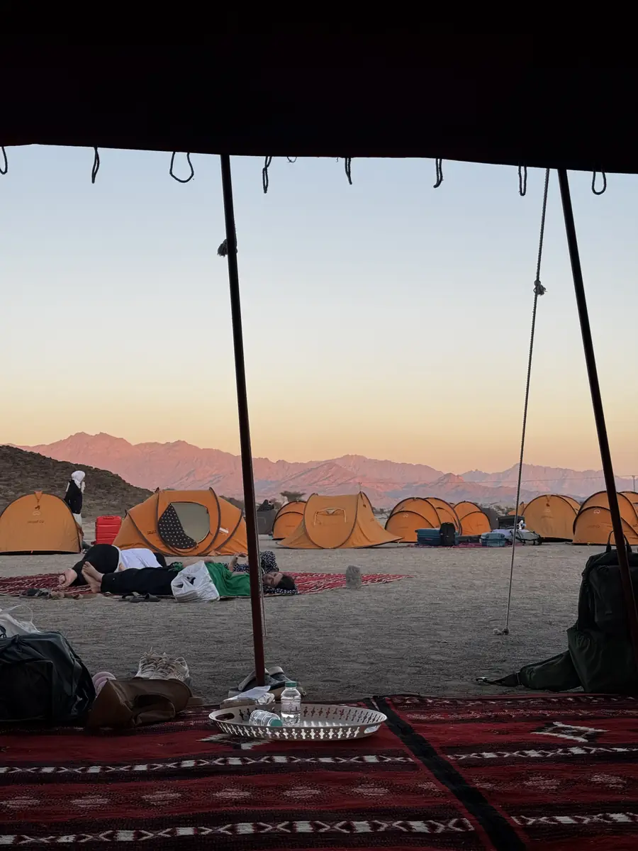 Sunset seen from inside the communal tent